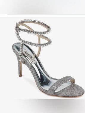 Badgley Mischka Claudette  Silver pewter color embellished Strap Stiletto Heels